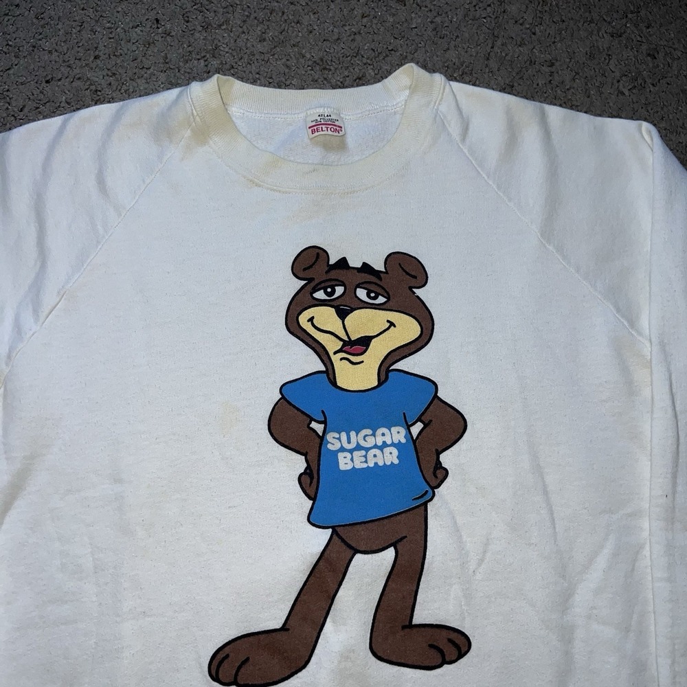 Vintage Sugar Bear White Sweatshirt Men's Size L Super Golden Crisp Cereal 90s